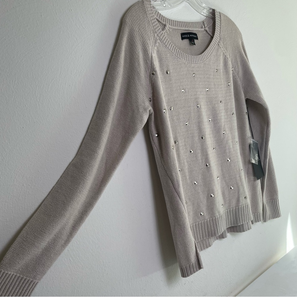 ROCK & REPUBLIC Minimalist Edgy Studded Pullover Cotton Blend Knit Sweater NWT S - Picture 6 of 15